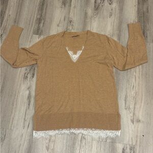 LOFT Outlet Lace Trim V-Neck Long Sleeve Sweater – Size M